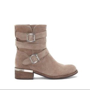 Vince Camuto Foxy Short buckle wrap suede Wendy tan Moto boots size 10
